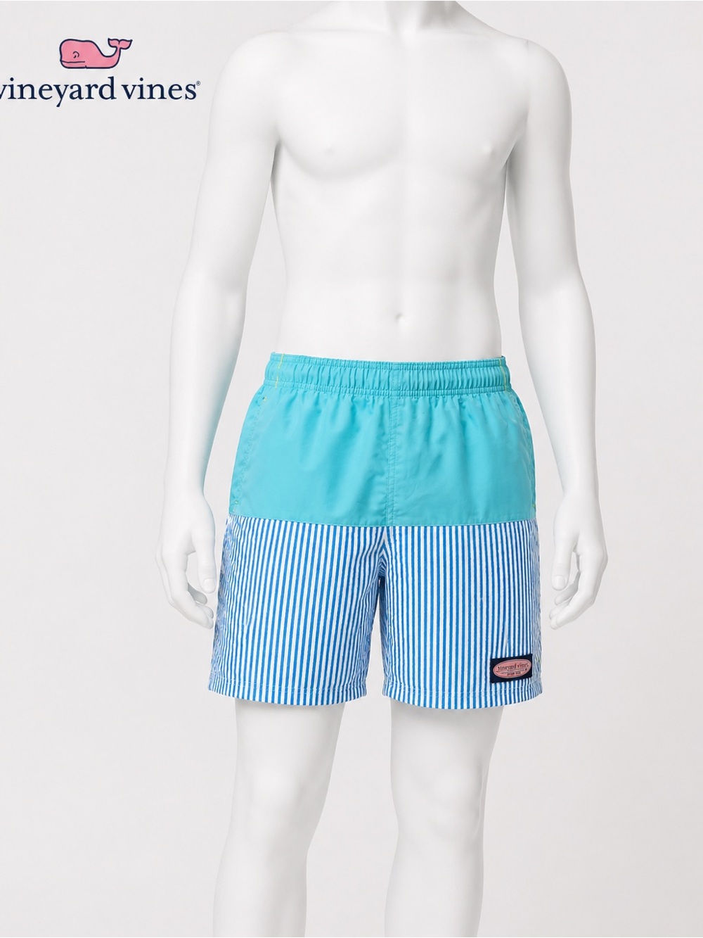 Vineyard Vines Blue Striped Swim Trunks with Aqua Liner - Boys Large